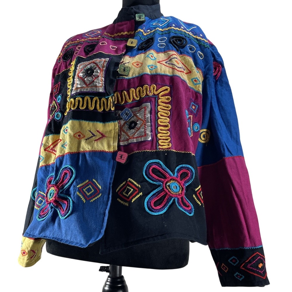 Abstract Patchwork Embroidered Jacket Kimono Coll… - image 1